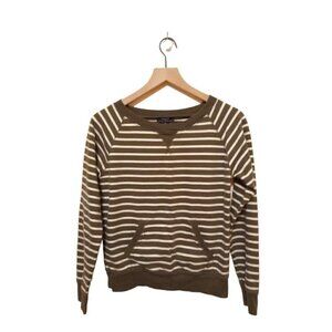 CHAPS Denim Olive Green Striped Long Raglan Sleeve Sweatshirt Sz S